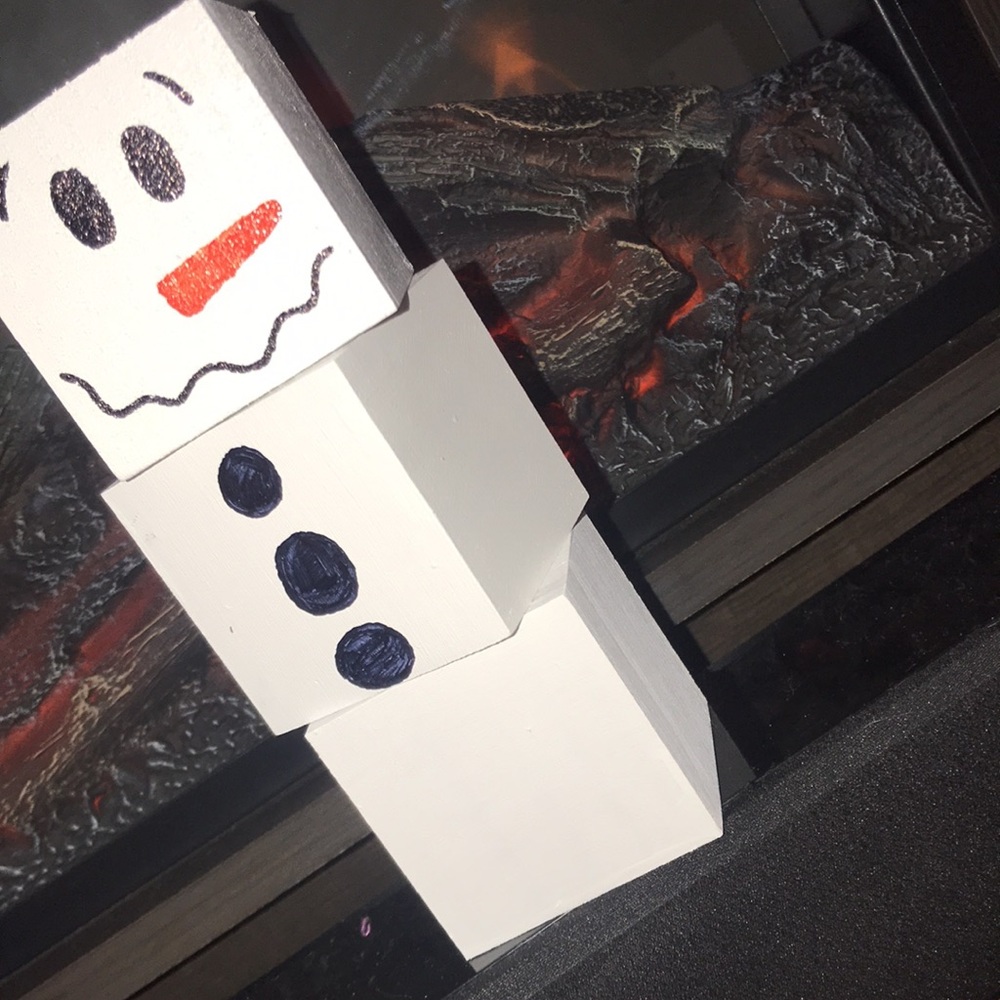 New Handmade Snowman 3 blocks 2 Faces CHRISTMAS - Picture 7 of 8